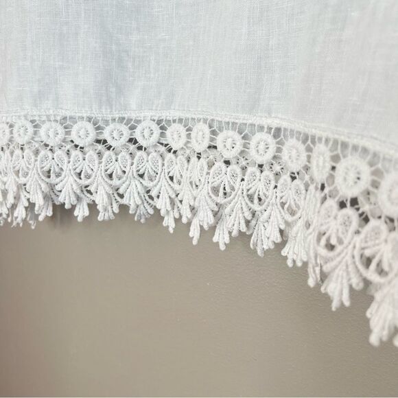 Terzo Millennio Italian Linen Crocheted Short Sleeve Crisp White Tunic Blouse - Picture 5 of 10